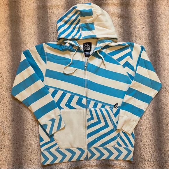 Volcom Other - Volcom Striped Zip Up Hoody Mens XL White Blue Hoodie